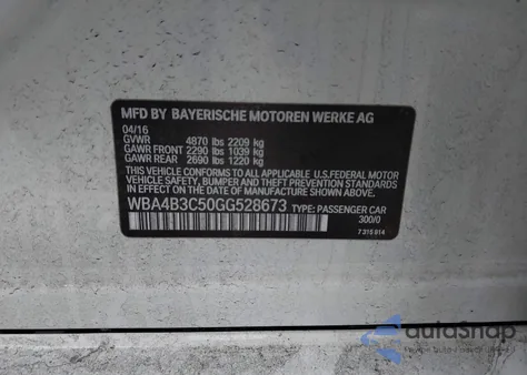 2016 BMW 435I Gran Coupe xDrive z USA, uszkodzony, nr VIN WBA4B3C50GG528673